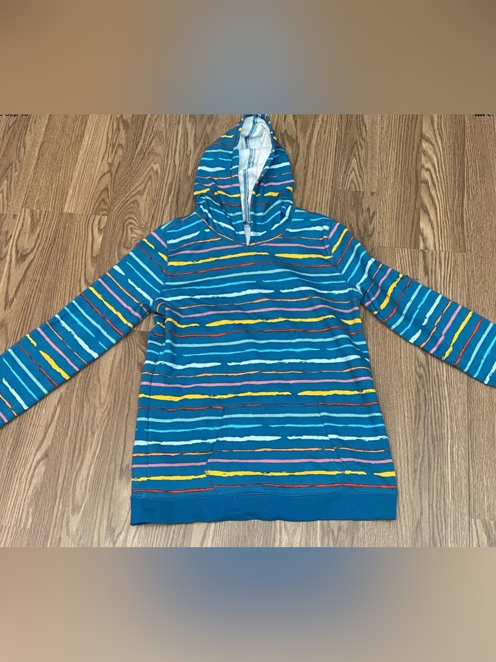 Lands End Kids Fleece Hoodie XXL 18H-20H Teal Multi Color Brushstroke Stripe